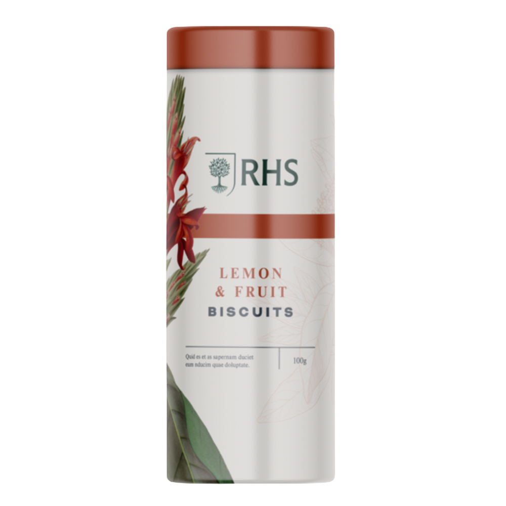 RHS Lemon And Fruit Biscuit Drum 100g